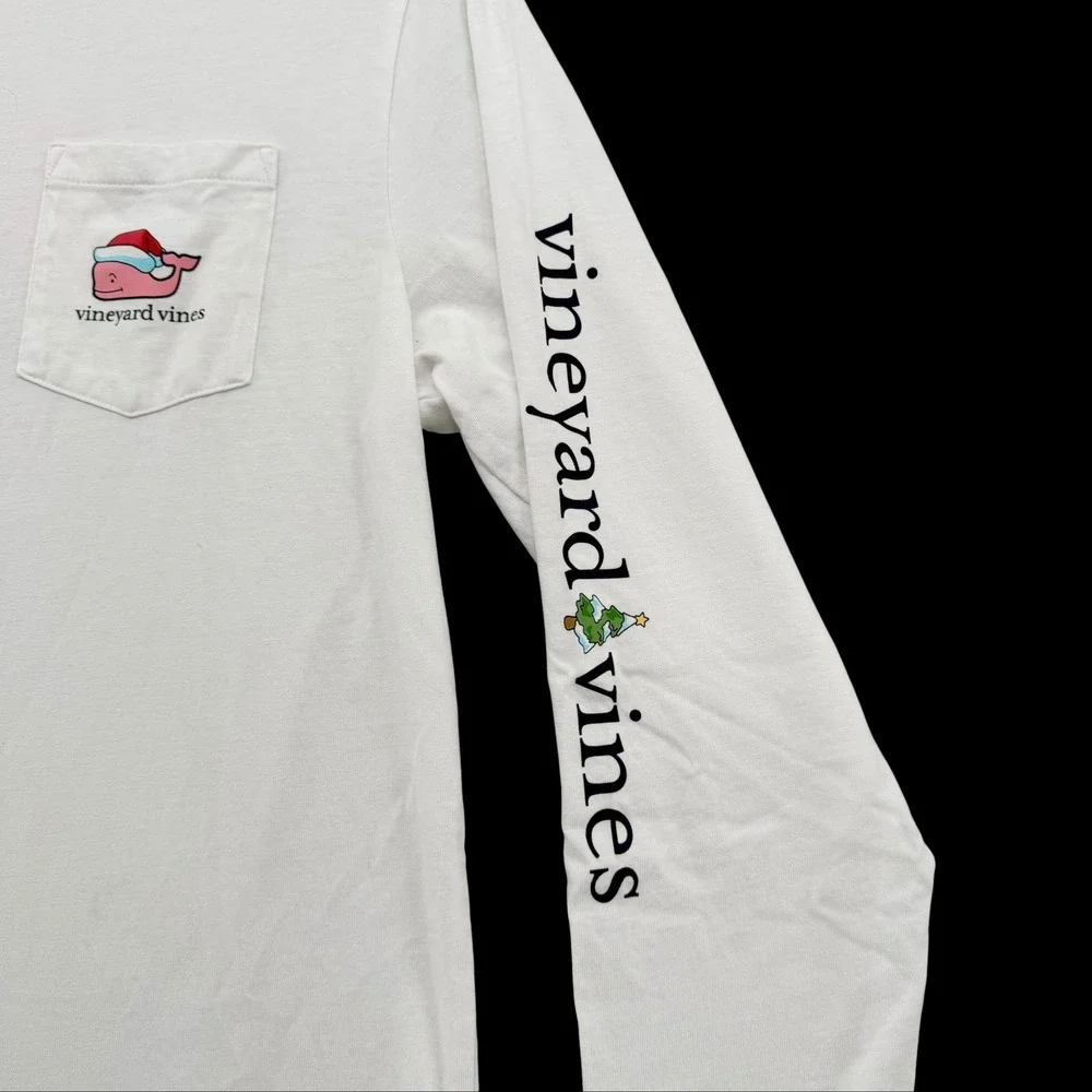 Vineyard Vines Kids XL 18 White Long Sleeve Merry Christmas Santa Whale T-Shirt